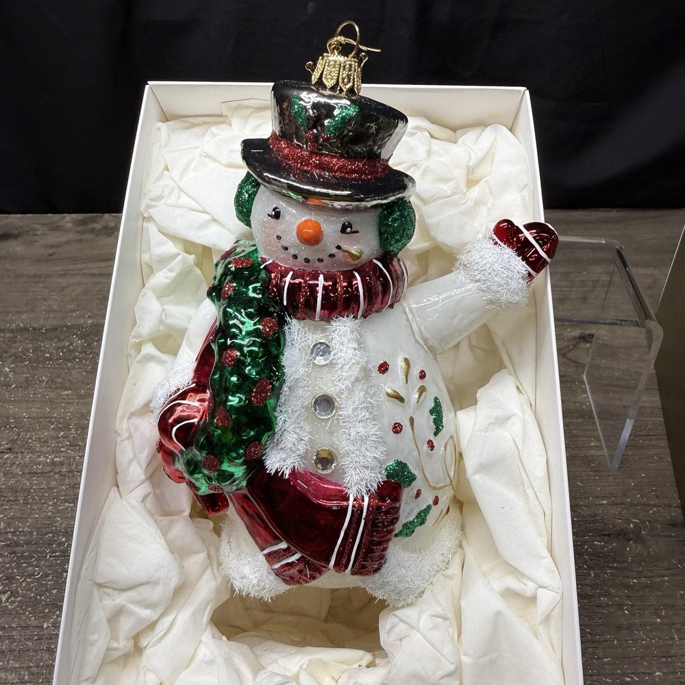 New 2019 Heritage Collection Snowman with Top Hat Blown Glass Ornament Hallmark